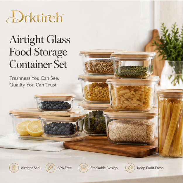 Drktireh™ Airtight Glass Food Storage Container Set
