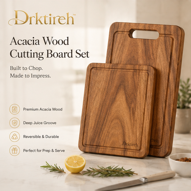 Drktireh™ Acacia Wood Cutting Board Set with Juice Groove