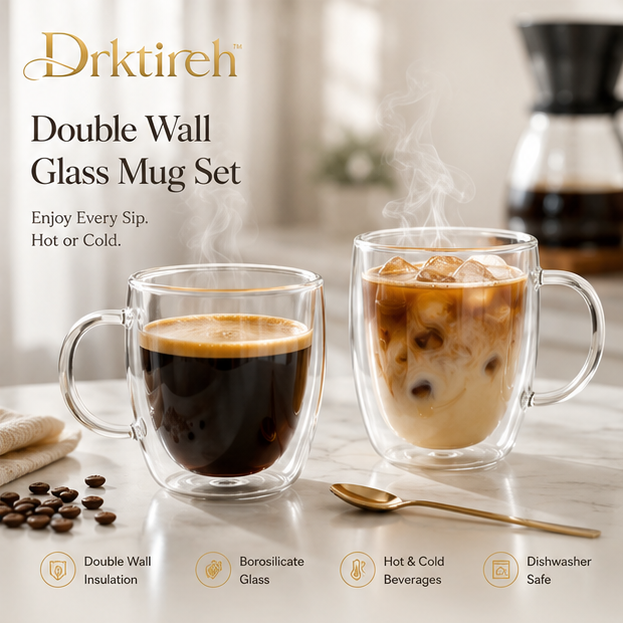 Drktireh™ Double Wall Glass Coffee Mug Set