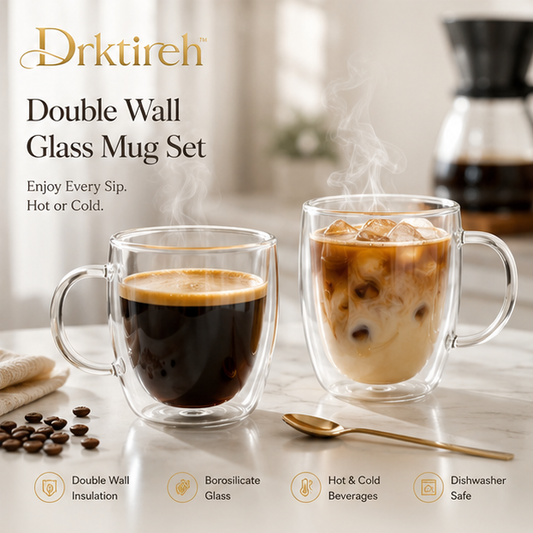 Drktireh™ Double Wall Glass Coffee Mug Set